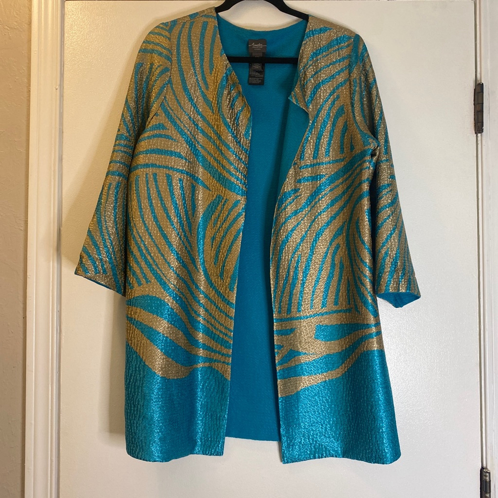 Women's Travelers Collection by Chico's Jacket Blue/Gold Size 1P
